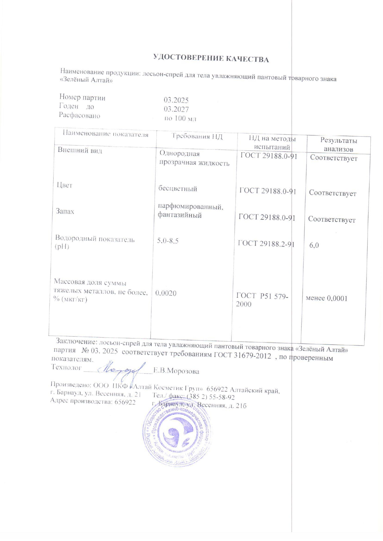 Паспорт №032025